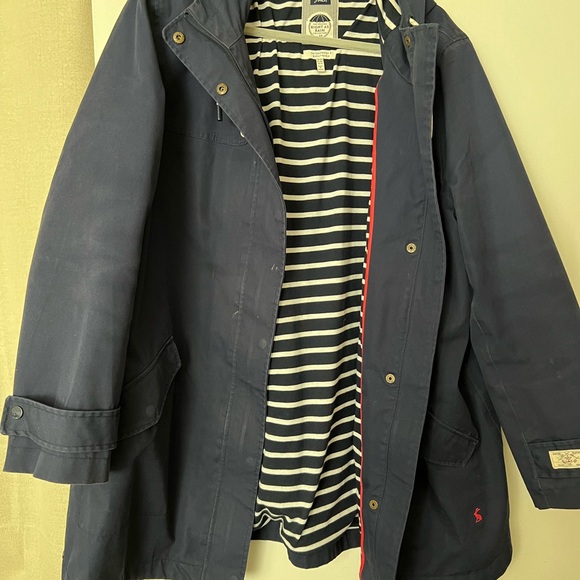Joules Sz 16 Navy Lined Canvas Raincoat - Picture 7 of 8